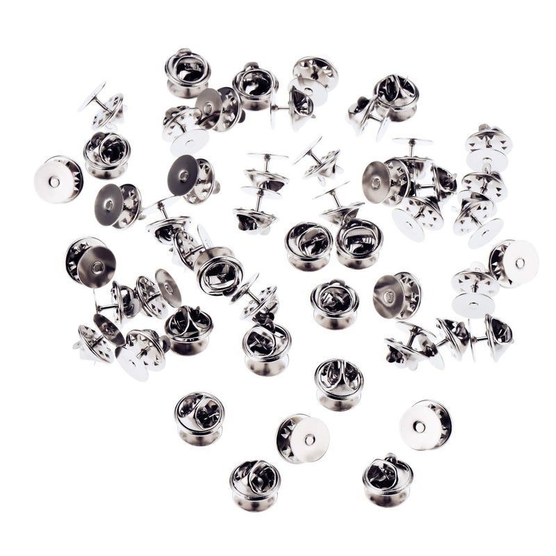 Canomo 50 Pairs Butterfly Clutch Tie Tacks Brass Pin Backs Blank Pin Keepers with 10mm Blank Pins(Silver) - Image 2